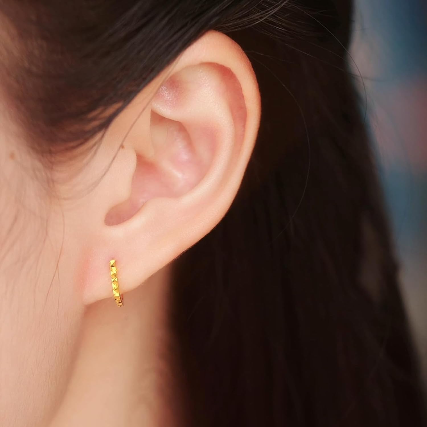 18K Gold Hoops Trendy Diamond-Cut Hoop Earrings Link Hoop Huggies Small Solid Gold Jewelry for Women - Image 5