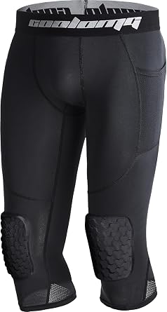 COOLOMG Men Basketball Leggings with Knee Pads 3/4 Padded Compression Pants Athletic Tights