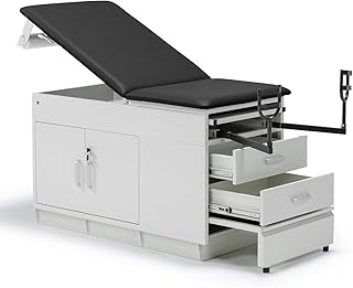 Medical Exam Table, Adjustable Exam Bed with Step Stool, Steel Cabinet, Stirrups & Paper Dispenser Included - Black, 72" L x 31" H x 28" W