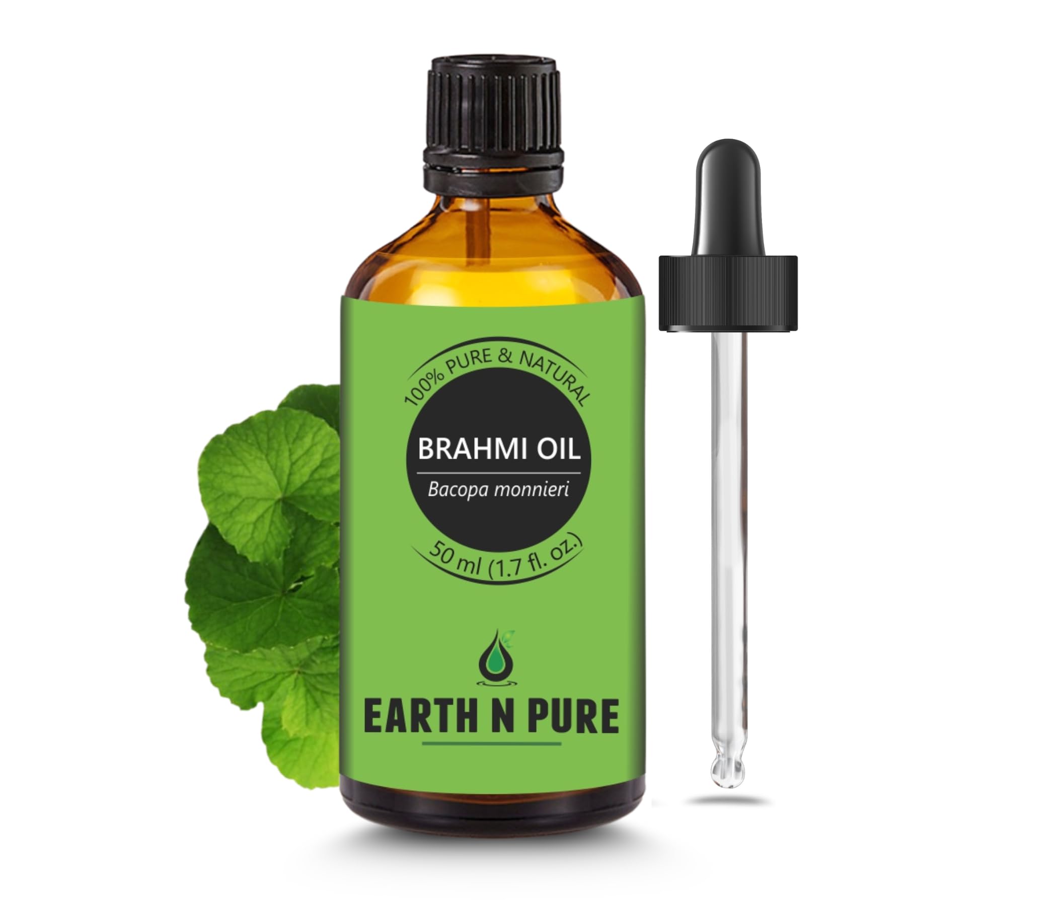 Earth N Pure Brahmi Oil for Hair, Cold Pressed, Natural and Therapeutic Grade With Glass Dropper - 50 ML
