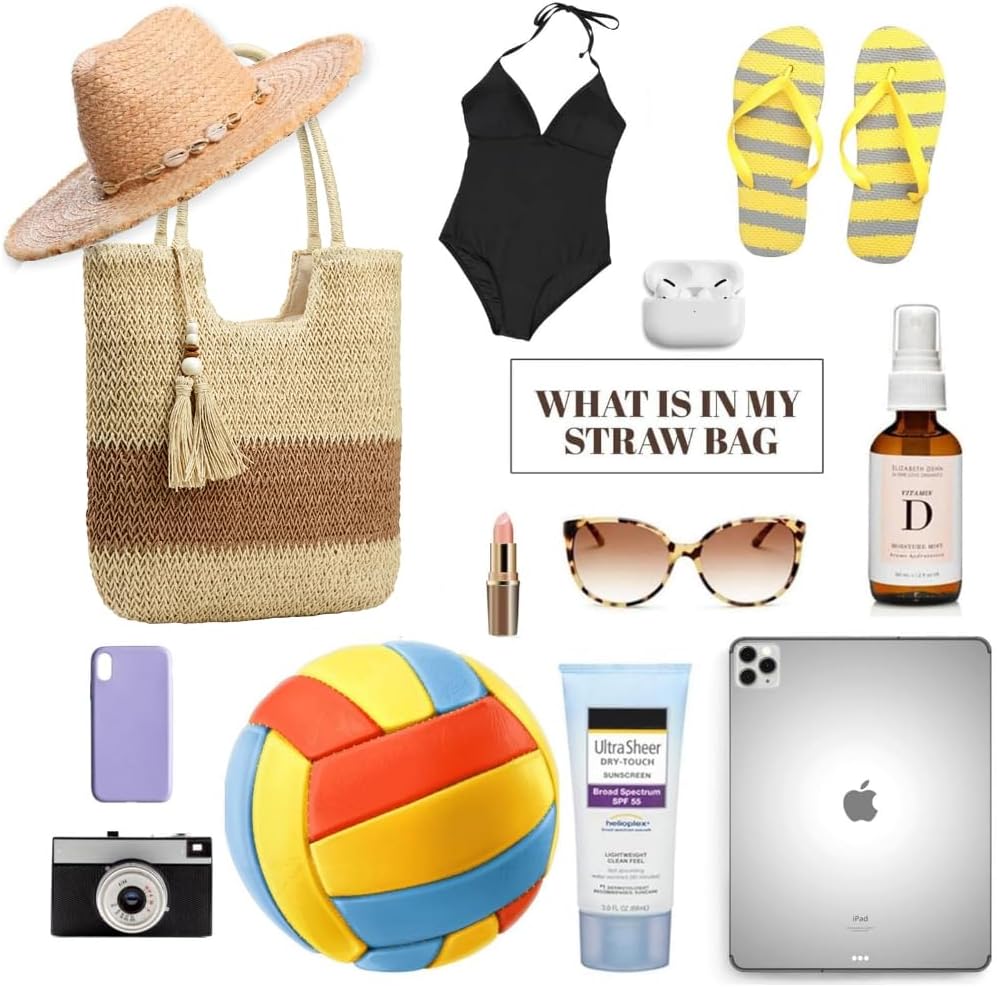 Straw Beach Bags for Women Woven Beach Tote Bag Casual Boho Large Shoulder Handbags Purse for Vacation Holiday