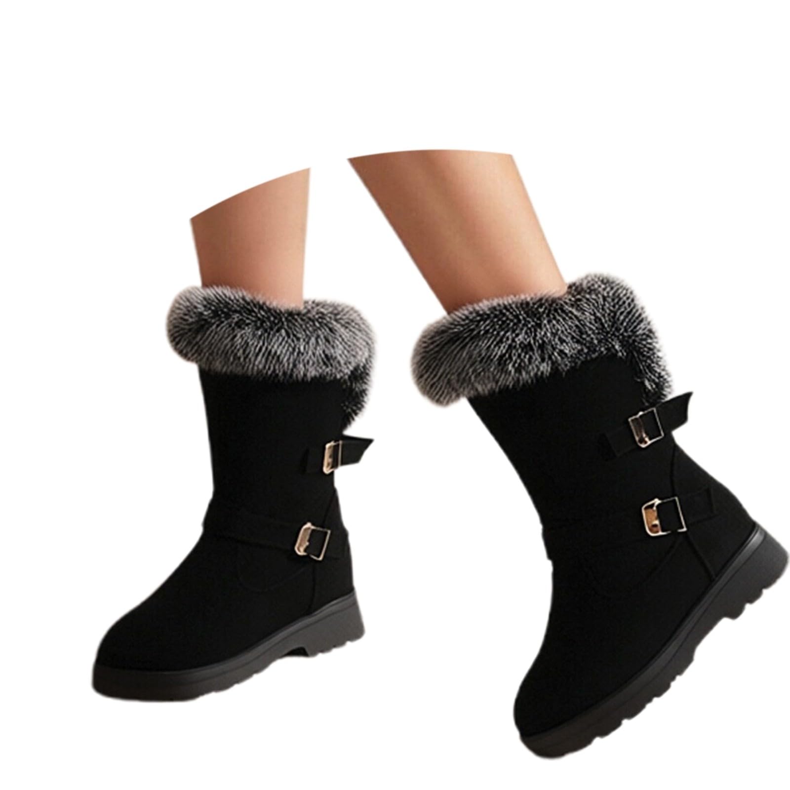 Botas por Encima de la Rodilla Botas de Invierno Media caña, con Forro sintético Suave, tacón cálido y Correa con Hebilla. Calzado cómodo e Informal para el frío.
