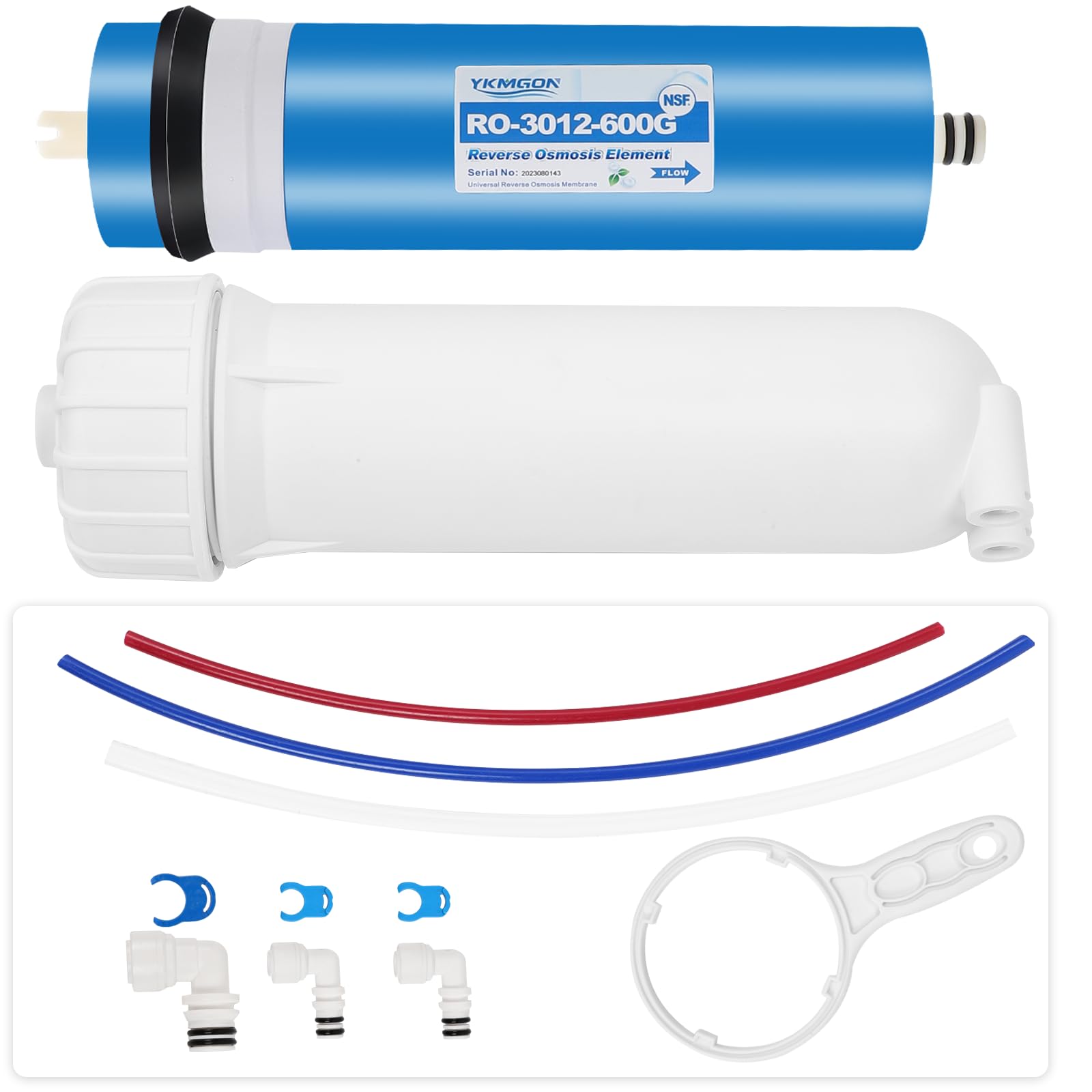 600GPD Umkehrosmose-Membran-Set mit RO-Membrangehäuse, Schraubenschlüssel, Schnellverbindungsarmaturen, Rückschlagventil und Wasserrohr-Ersatz für Unterspüle, Heim-Trinkwasserfiltersystem