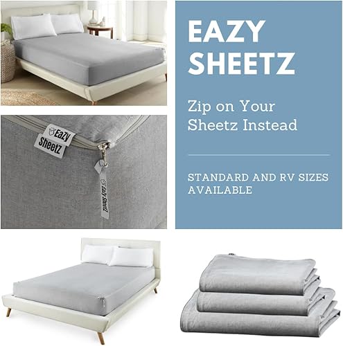 Miniatura 2 de Eazy SheetZ Sábanas con cremallera Colchón envolvente (parte superior, laterales e inferior) 1 inferior ajustable + 2 superiores, cierre de