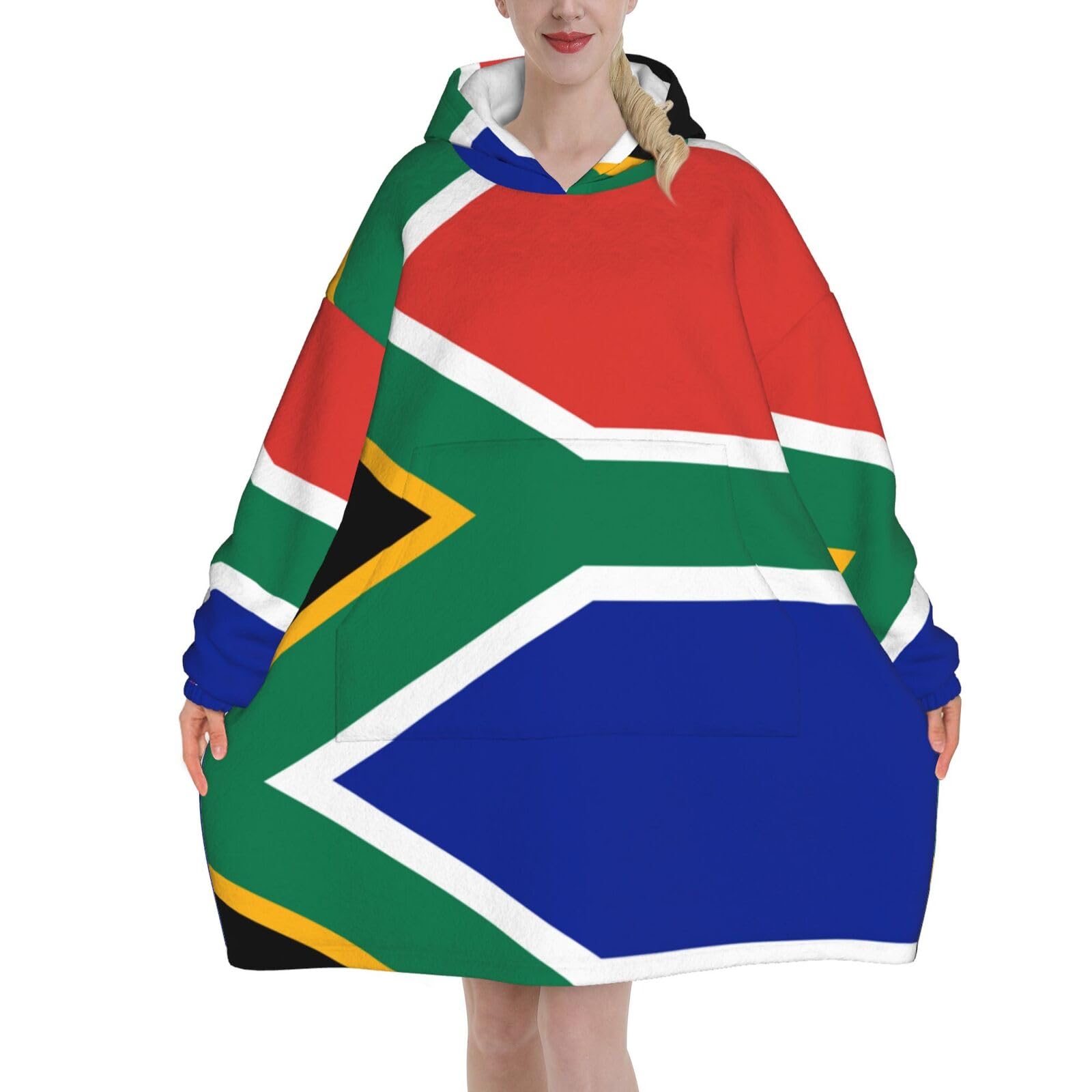 Jmorco South Africa Flag Blanket Hoodie Oversized Wearable Hooded Blanket Warm Throw Blanket Sweatshirt For Women Men Teens 280g Flannel