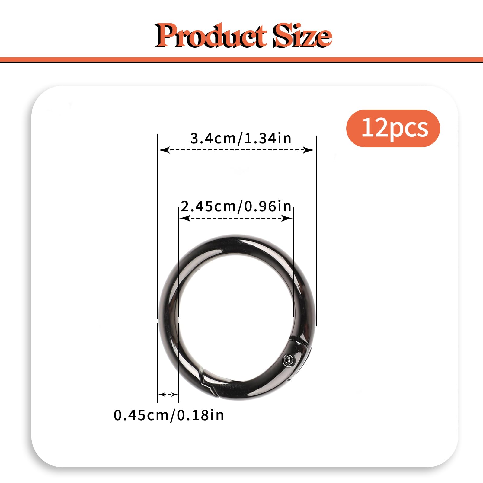 COMNICO 12 PCS Round Carabiners Rings Metal Spring Flat O Rings Clip Keyrings Buckle Snap Hook Mini Circle Carabiner for Bags Purses Car Keys Rings Replacement