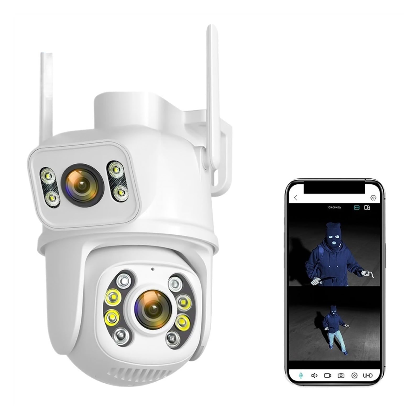 MKHJKIOII Security Camera, 4MP PTZ IP Camera 5X Dual-Lens Human Detect Motion Detection CCTV Security Night Vision Outdoor Surveillance