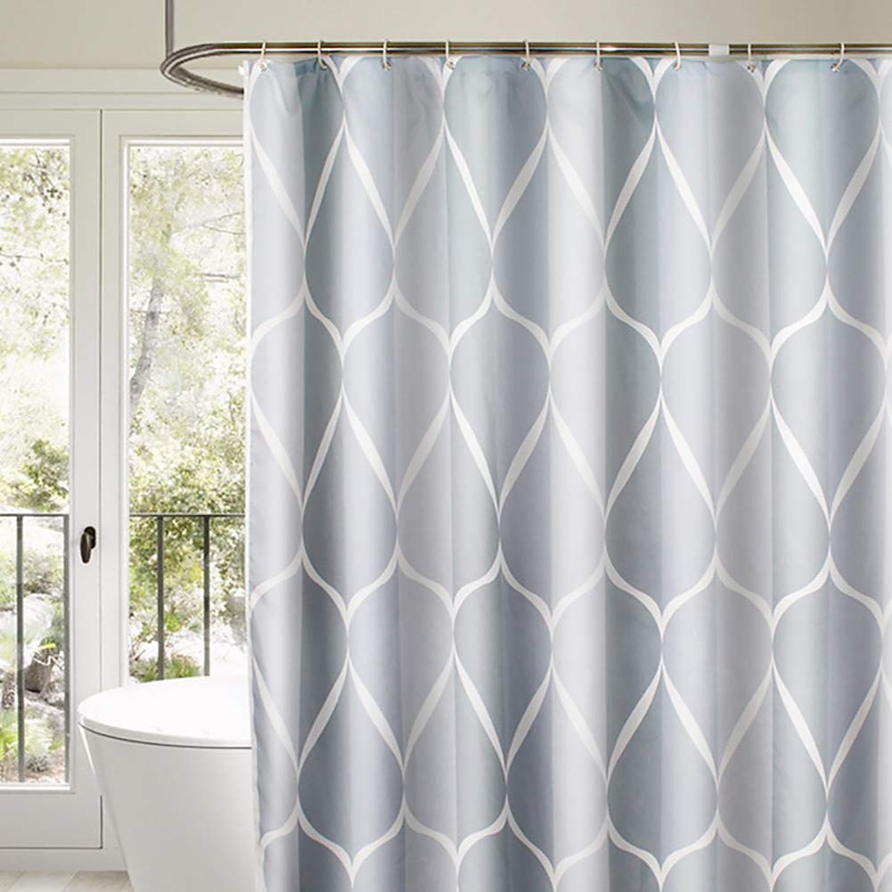YEARLY Einfach Wasserdicht Duschvorhänge Polyester Stoff Türvorhang Geometrische Gemusterten Drucken Startseite Hotel Wohnung Bad Vorhang Grau 150x200cm(59x79inch)