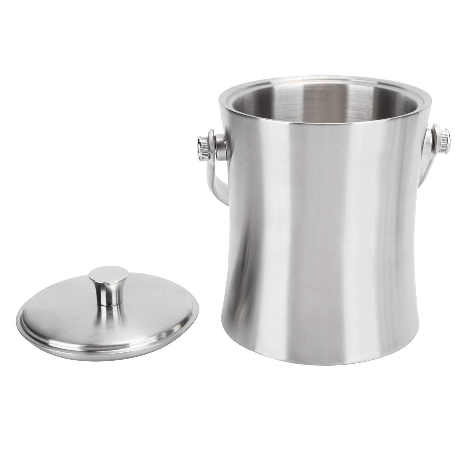 Cubo de hielo de 1 l con tapa y pinza para hielo, cubo pequeño para champán, cubo de acero inoxidable con aislamiento de doble pared, cubo de vino de metal galvanizado con asa de transporte, enfr