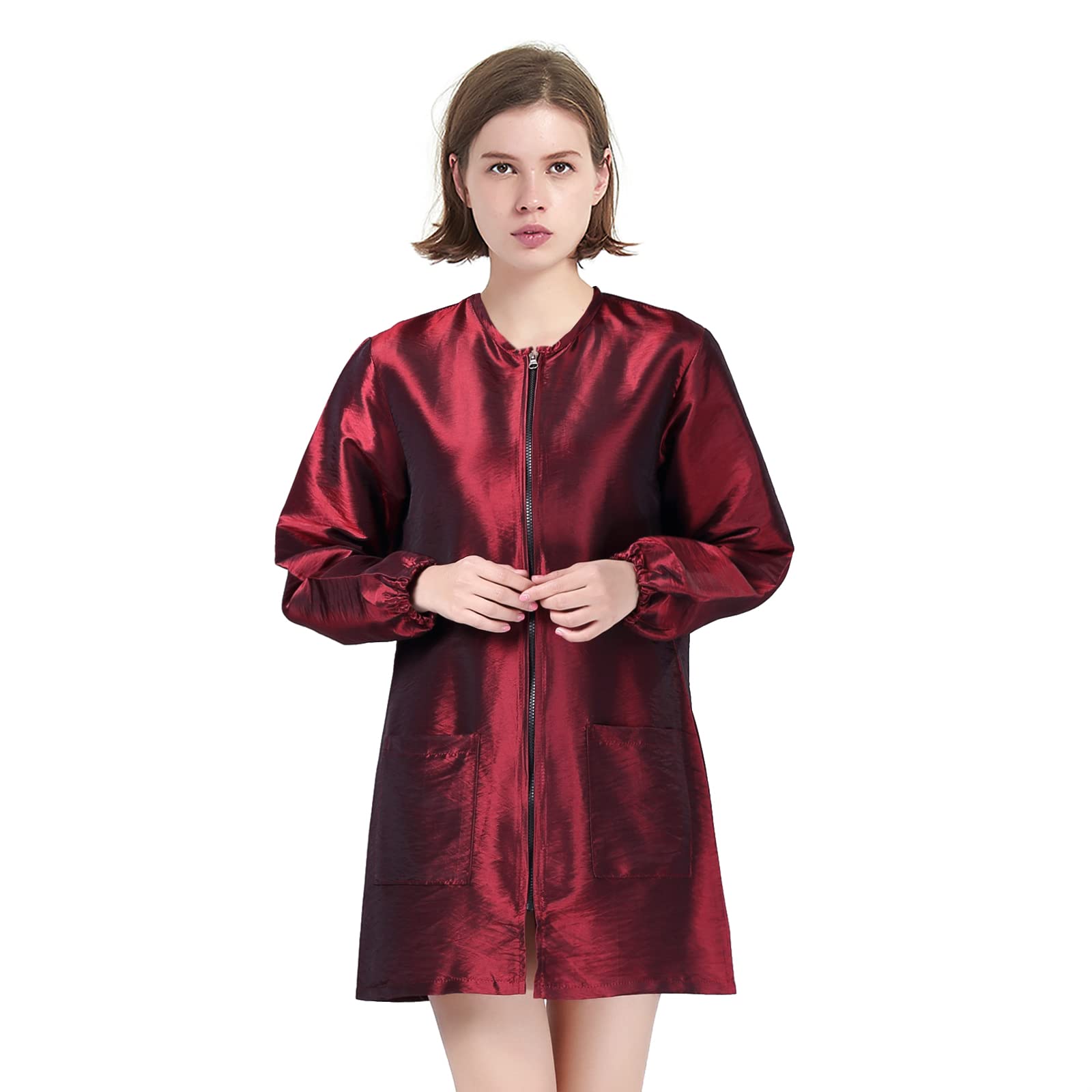 TOPTIE Satin Long Sleeve Salon Smock Unisex Hair Stylist Barber Cape Jacket Pet Grooming Work Clothes-image-18