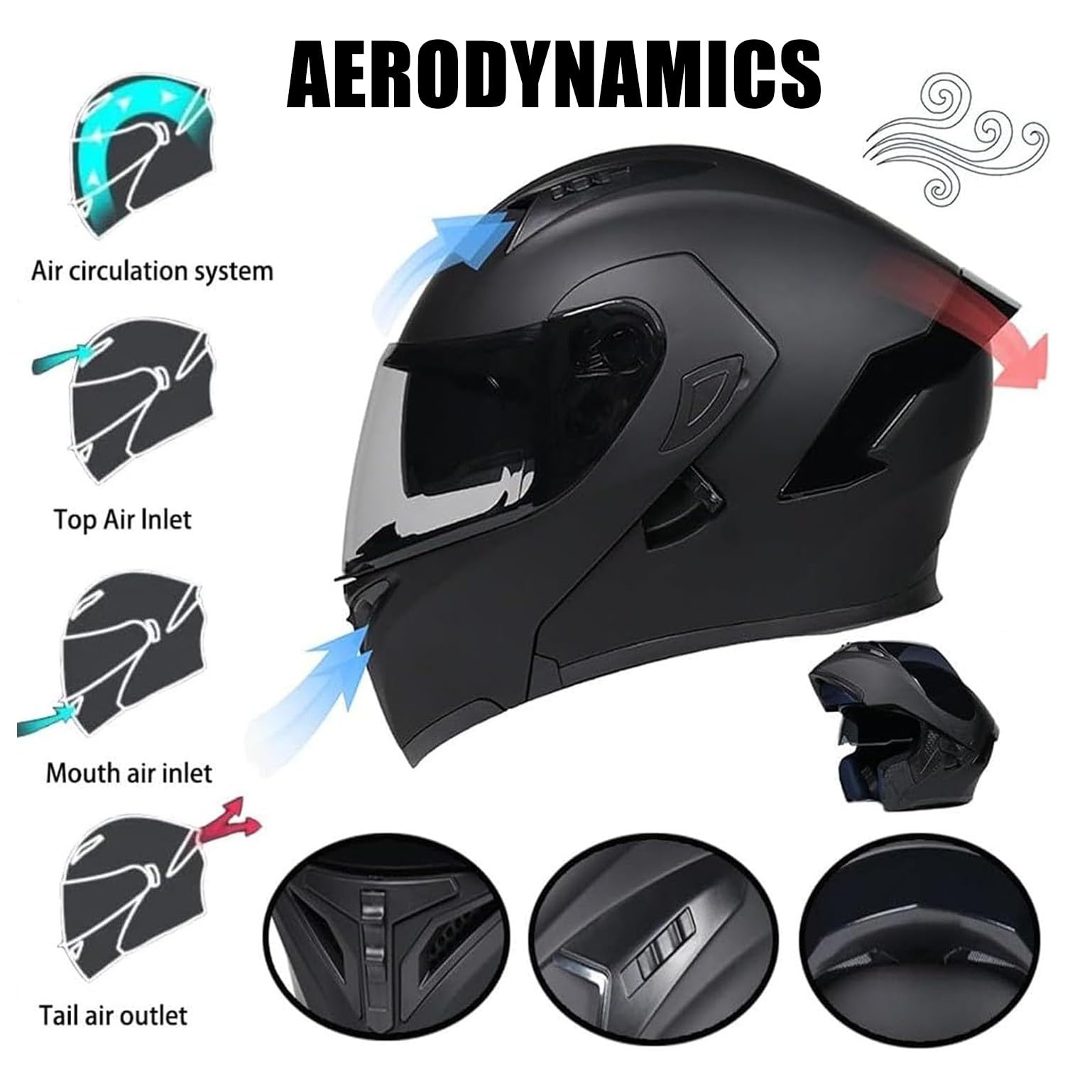 Modularer Motorradhelm Klapphelm mit Bluetooth Integrierter Roller Helm DOTECE-Zertifizierung KlappIntegralhelme mit Doppelvisier für Damen und Herren Bluetooth Motorrad Helm