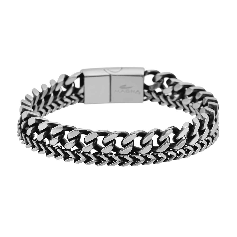 Magna Steel Mens Stainless Steel Double Franco and Curban Chain Bracelet