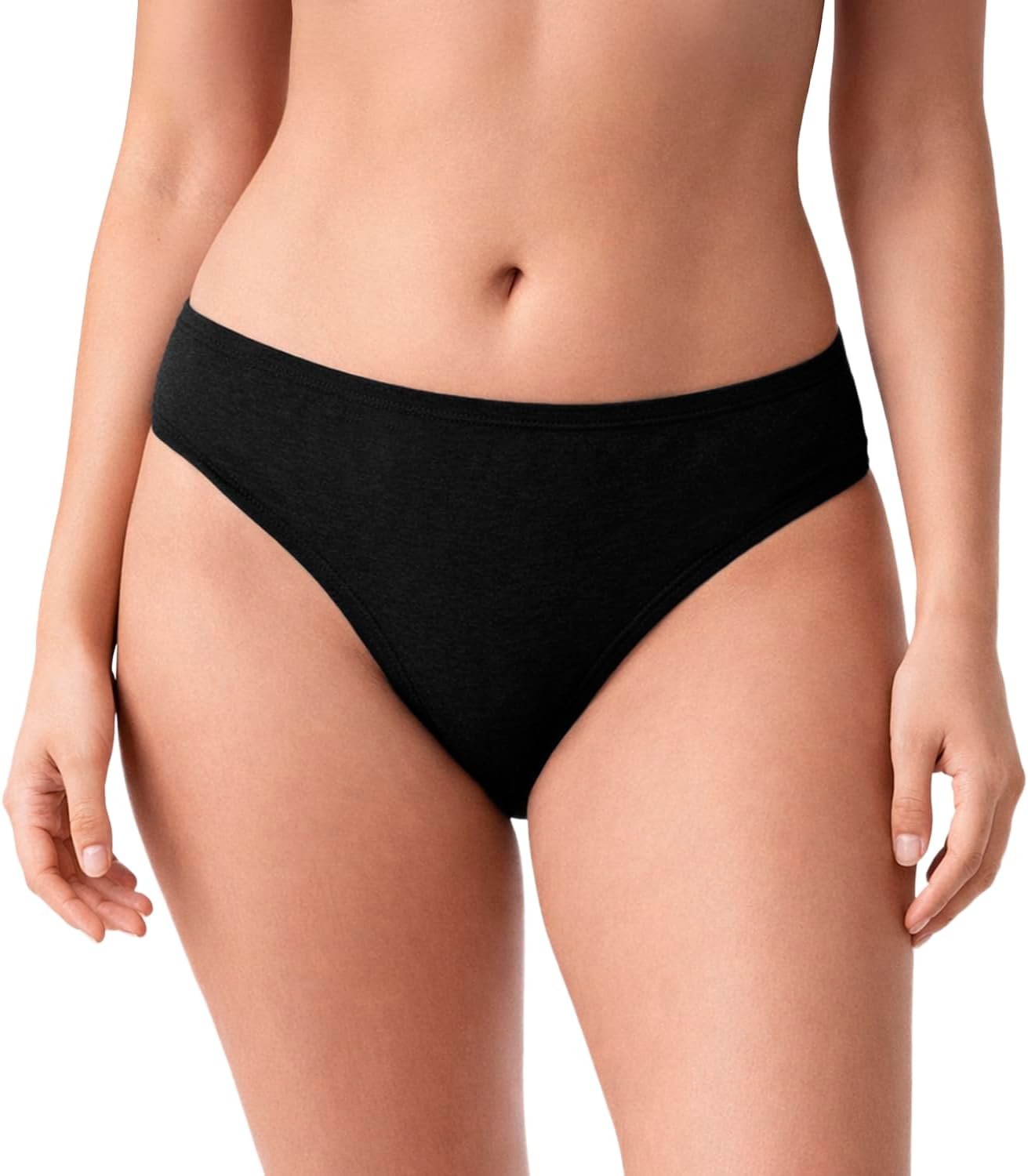 BODY CONTROL Women's Cotton Bikini Cut Panties Mid Rise Ladies Underwear Soft Stretch Wide Waistband Breathable Multipack Stays in Place Anti Chafing Comfort Stretchy Briefs Pack 2986 Black