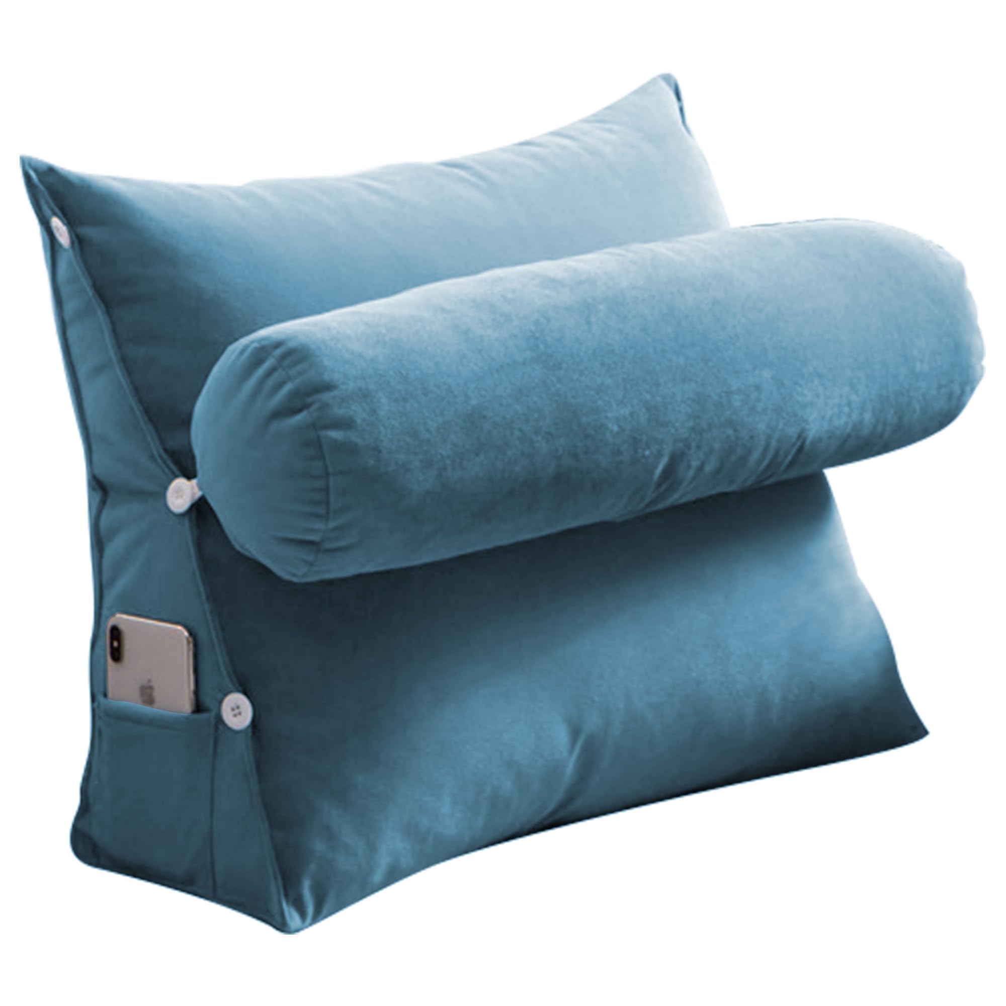 Konelia Wedge Pillow Reading Pillow Triangle Dorm Bed Headboard Backrest Lumbar Back Support with Adjustable Neck Pillow 23.6x7.9x19.7 Inches Blue