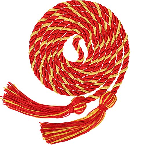 Image of TecUnite Graduation Cords Honor 2026 Polyester Yarn Decorative Garland Twist Ties with Tassels for Bachelor Gown Graduation(Red with Gold)