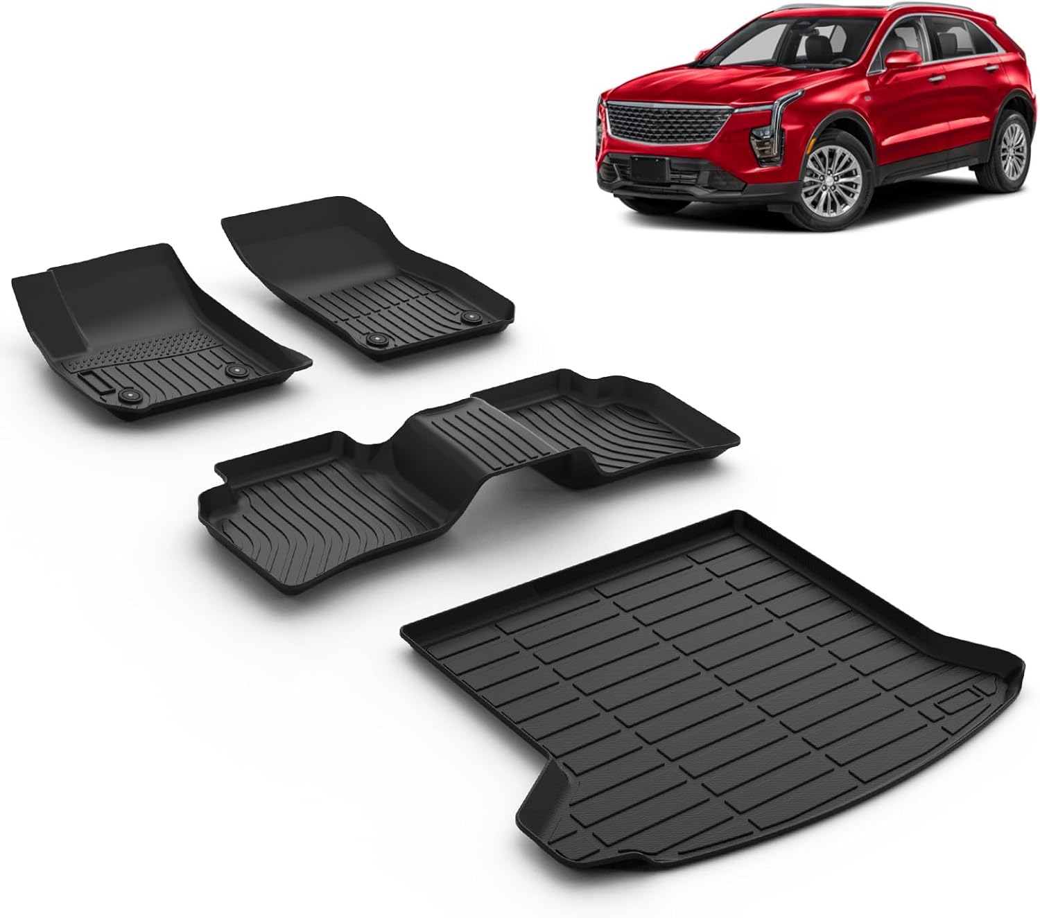All Weather Car Floor Mats & Cargo Liner Set Fit for Cadillac XT4 2019 2020 2021 2022 2023 2024 2025 Floor Liners Trunk Liner XT4 Cargo Mat Accessories Black