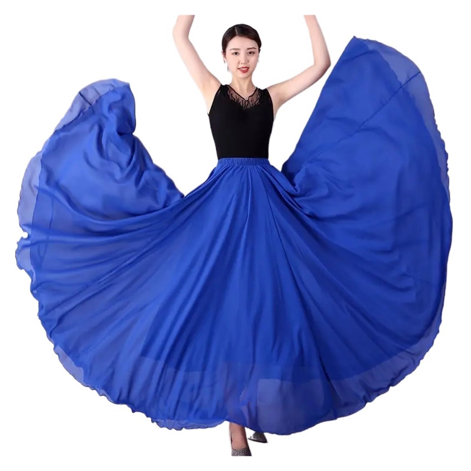 Falda larga para practicar danza, Falda larga de gasa for mujer, for ballet, danza del vientre, 360-720 grados, multicolor, varios tamaños