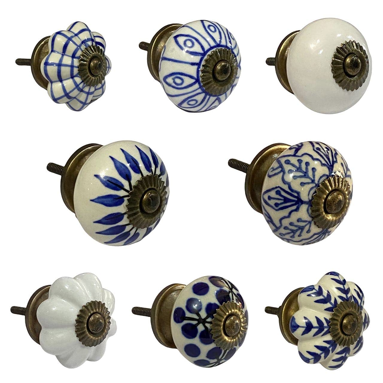 Maison Belle Handmade Artistic Mix Assorted Decorative Ceramic Dresser Drawer Knobs Cabinet Door Pulls Furniture Wardrobe Kitchen Handles New Designs - Antique Finish ( Size 1.75 INCH , Pack of 8 )