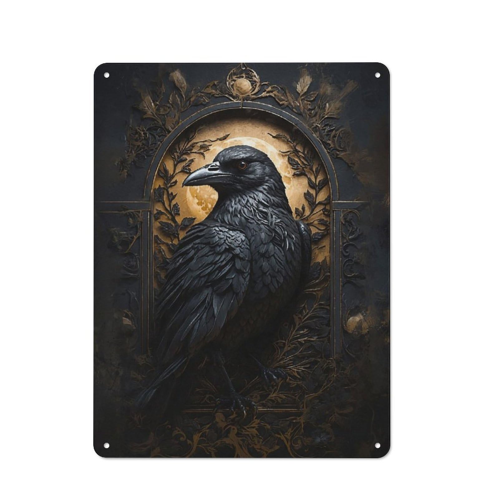 Junmoney Framed Crow Rustic Metal Sign 40X30cm For Hallway Wall, For Collectors Of Rustic Metal Wall Decor