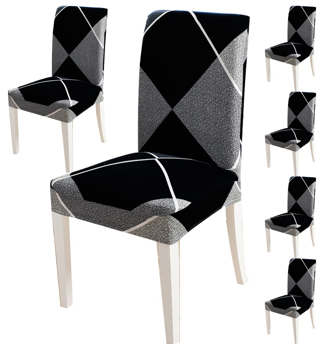 Styleys Polyester Geometric Washable Elastic Dining Chair Cover Slipcovers (Set of 6, Blue/Black Mission Impossible, SLMC172) (B09P7B876S) Amazon Price History, Amazon Price Tracker