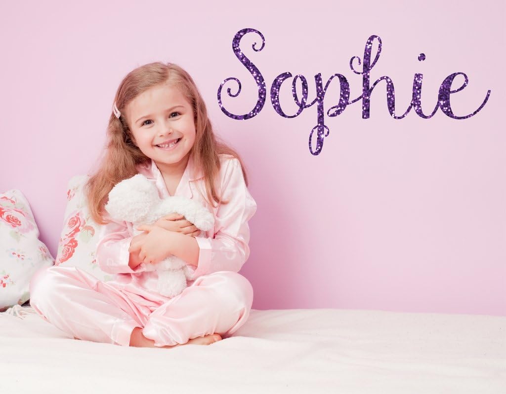Fancy Purple Sparkle Printed Personalized Custom Name Vinyl Wall Art Decal Sticker 28" W, Girl Name Decal, Girls Name Nursery Name, Girls Name Decor, Girls Bedroom Decor, Plus White Hello Door Decal