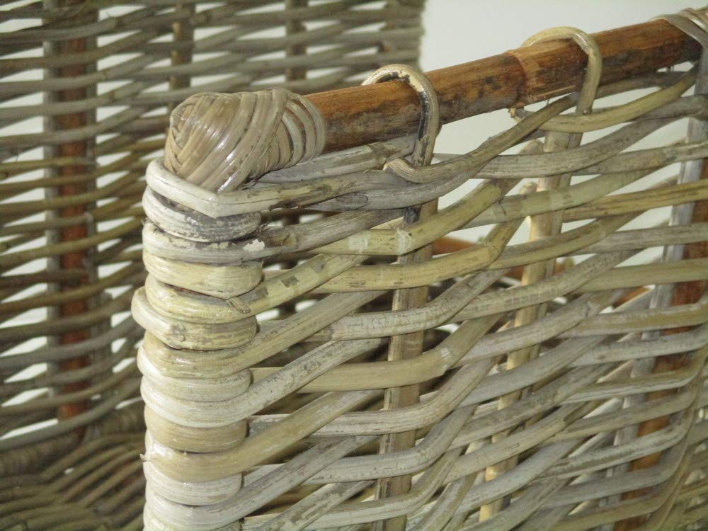 Cesto Porta Legna Porta Legna Vimini con Manico Intreccio in Canna di GIUNCO Molto Robusto CM CM 57X40X34/44 Cesto per Camino