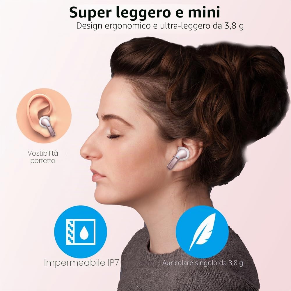 Ordtop Cuffie Bluetooth, Auricolari Bluetooth 5.4 con 4 HD ENC Cancellazione Rumore Mics, 40 Ore HiFi Stereo Cuffiette Bluetooth con LED Display USB-C, IP7 Impermeabili Cuffie Wireless per Android/iOS