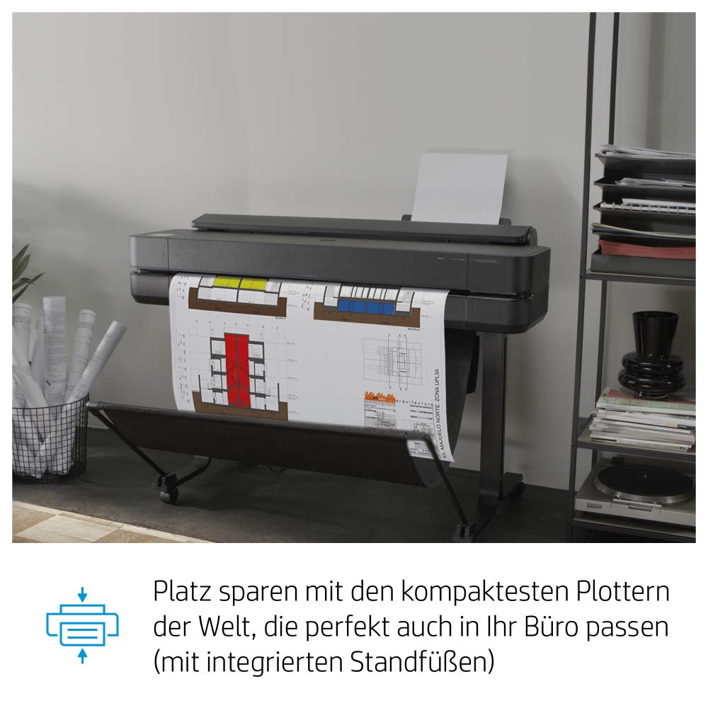 HP DesignJet T650 Großformatdrucker, 36 Zoll, bis zu A0, mobiles Drucken, Wi-Fi, Gigabit Ethernet, Hi-Speed USB 2.0 (5HB10A), Schwarz