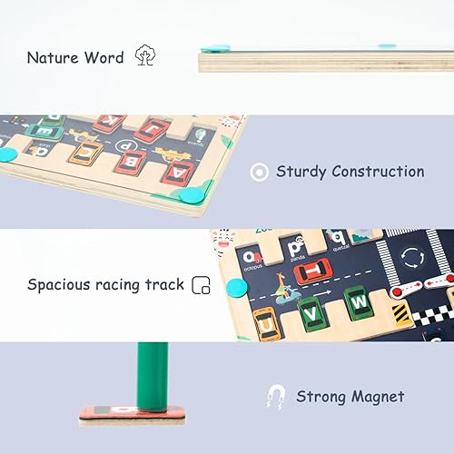 Miniatura 7 de Juguetes magnéticos a juego de letras, rompecabezas magnético de madera del laberinto del alfabeto, juguetes Montessori de habilidades motoras