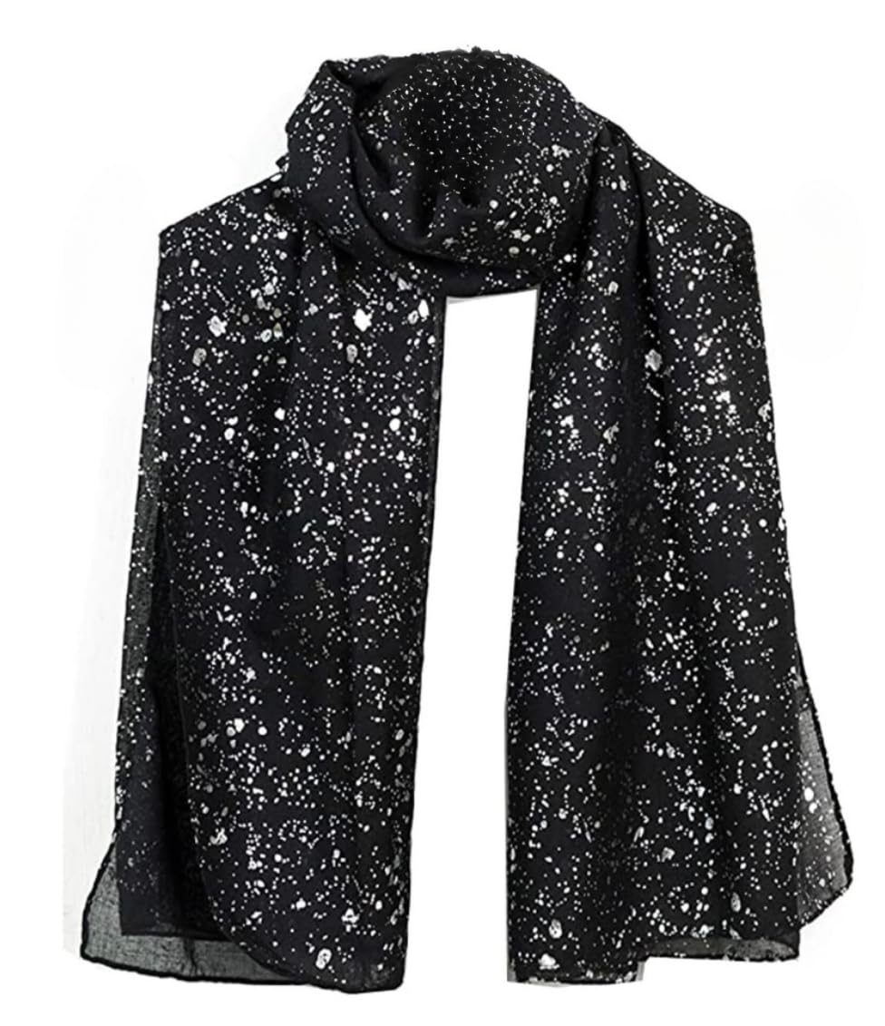 World of Shawls Evening Wrap Stole Shawl For Wedding, Bridesmaid, Parties, Prom Scarf (Silver Sparkle Black)