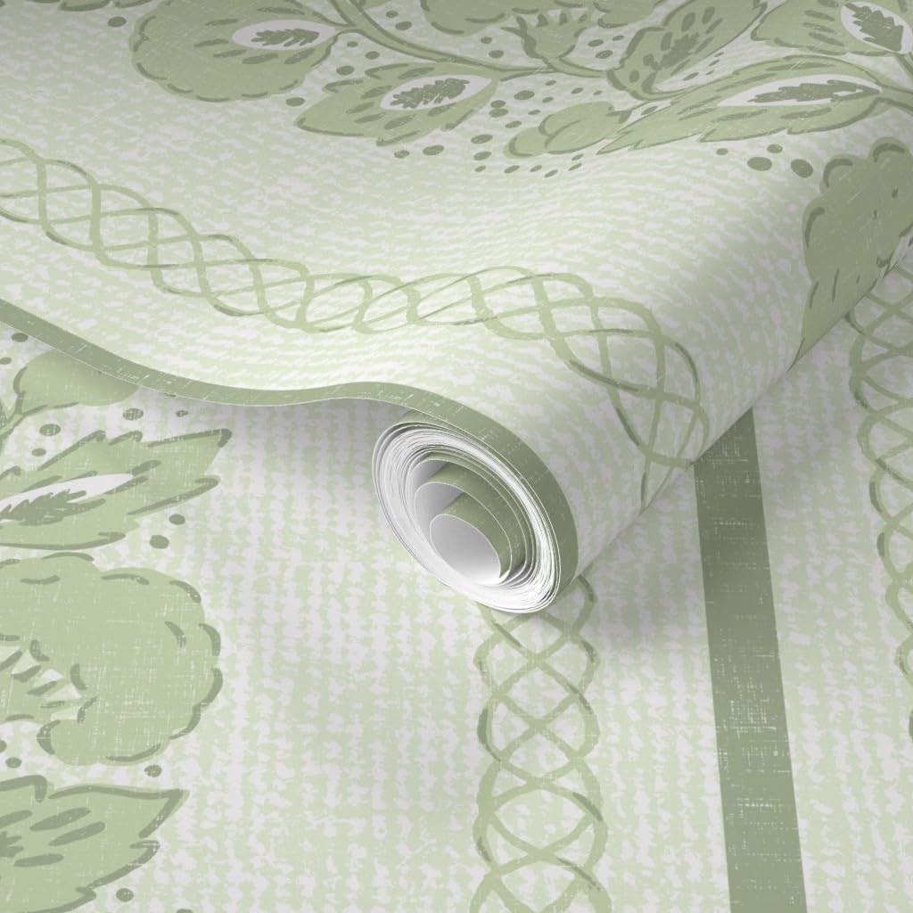 Removable Wallpaper Swatch - Sage Floral,Grandmillennial,Leaf Stripe,Arts and Crafts,English Garden,Cottage Floral,Modern Custom Pre-Pasted Wallpaper by Spoonflower