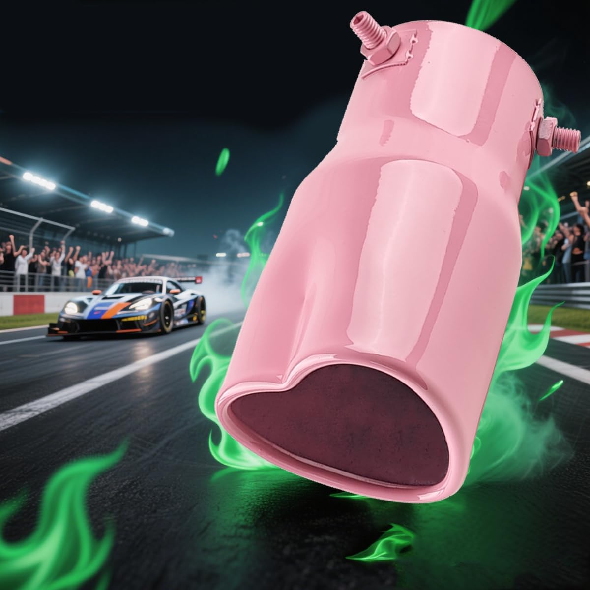 2.5" to 2.8" Car Exhaust Tip, 2.5" Inlet 2.8" Outlet 5.39" Long Stainless Steel Heart-Shaped Surface Polished Exhaust Tailpipe Tip, Rolled Edge Bolt on Diesel Pipe, Universal Fit (Pink)