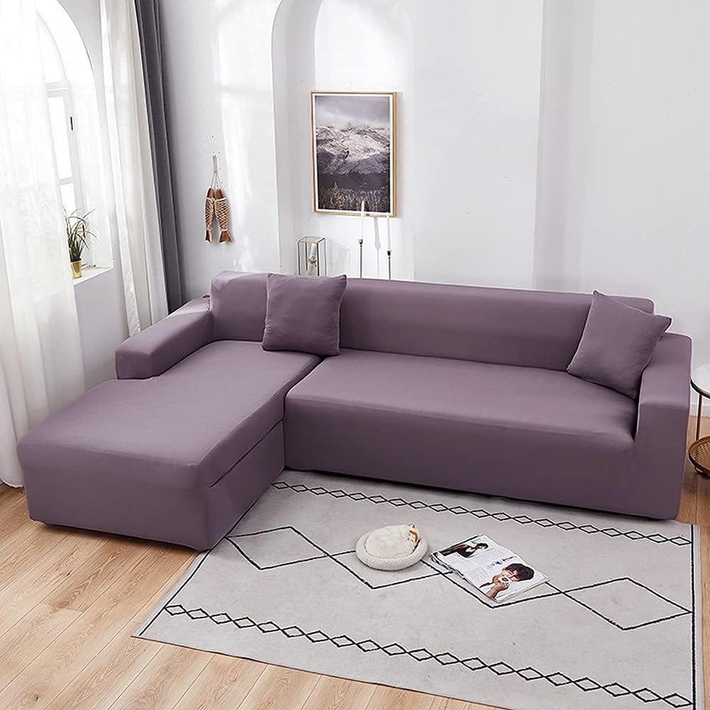 DuANgu Velvet Sofa Couch Cover, Stretch 2 Pieces LShaped