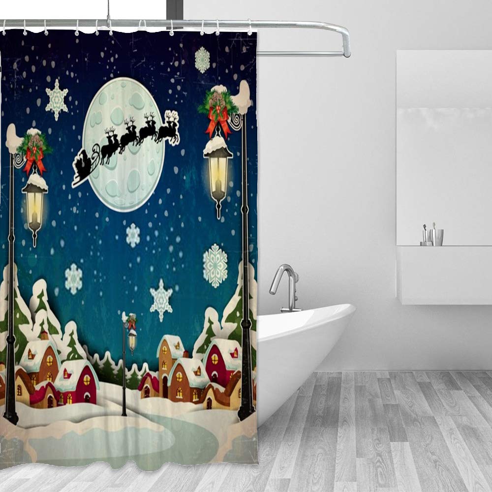 Rideau de douche imperméable motif Village de Noël pour baignoire 168x183 cm