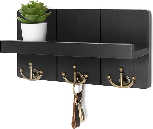 Miniatura 1 de Rebee Vision Soporte decorativo para llaves y correo para pared organizador de correo de granja con estante flotante y 3 ganchos de anclaje para