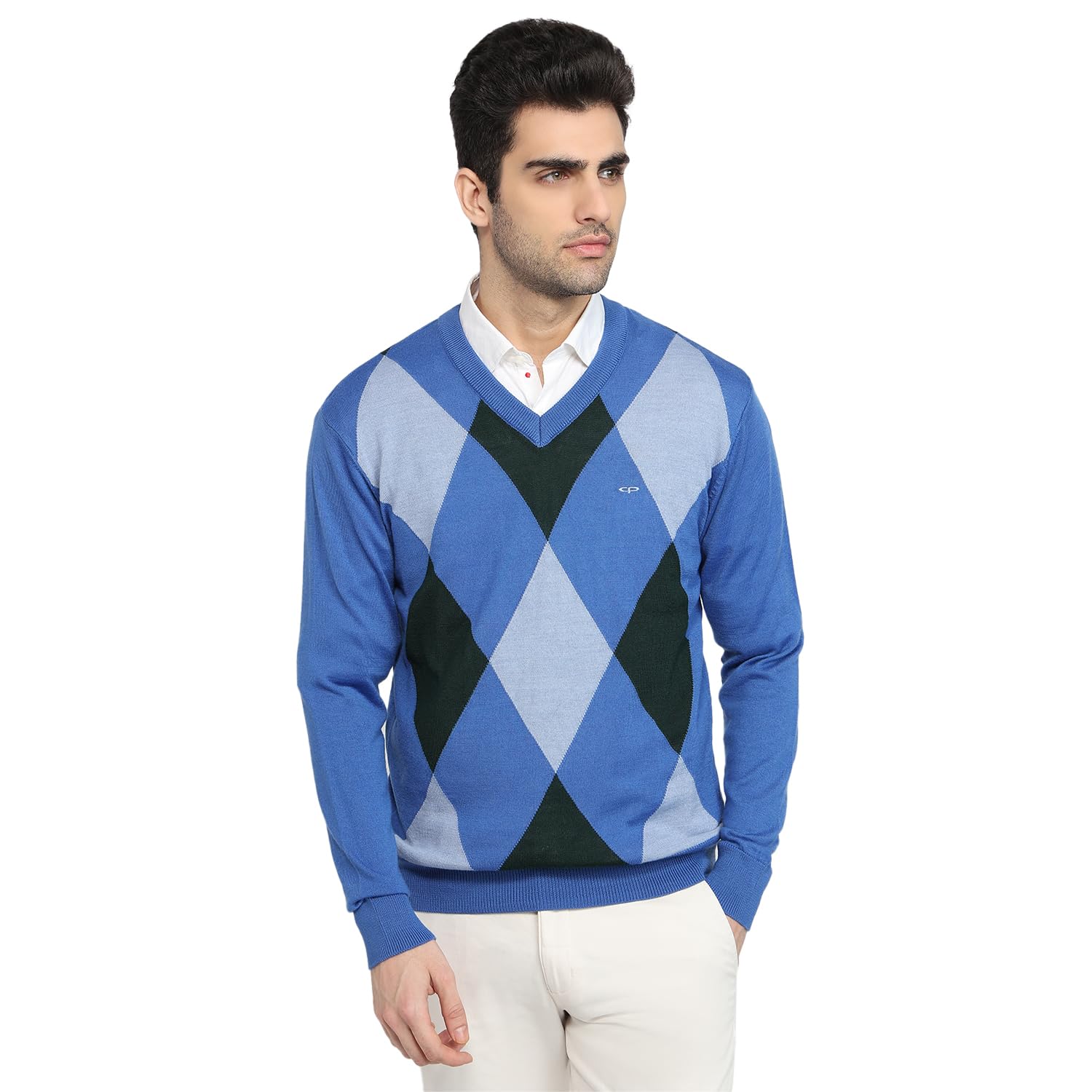 colorplus Men Regular Fit Jacquard Pattern Acrylic Merino Wool Blend Full Sleeve V Neck Casual Sweater-picture-36