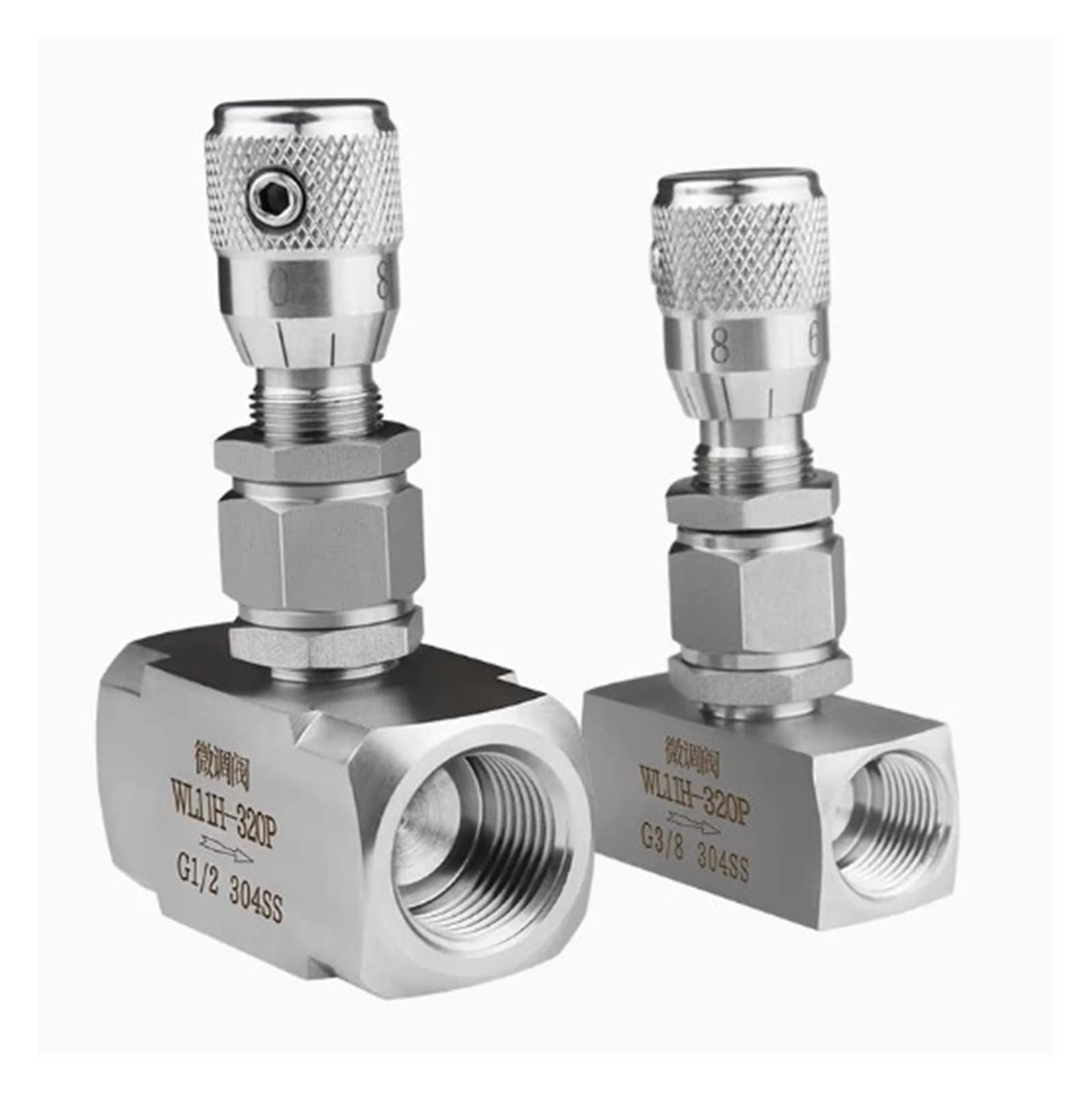 Válvula de aguja recta Válvula de aguja acero inoxidable 1/8", 1/4", 3/8" NPT, 1/2", micromedición, reguladora caudal, controlador for agua, gasóleo(3/8",G THREAD_PRECISION_ELBOW 90)