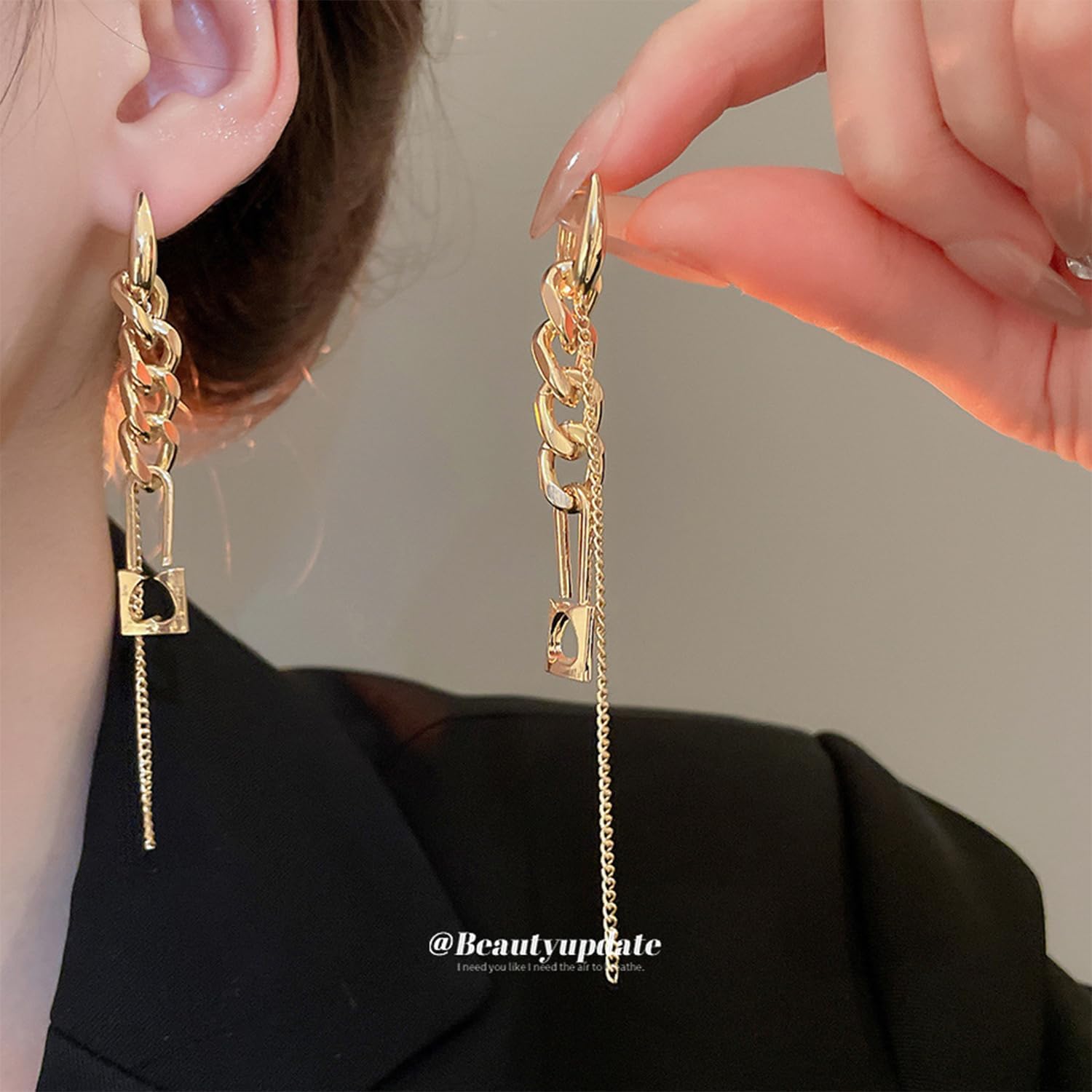 Gold Earrings for Women Fashionable Double Chain Link Statement Earrings Retro Dangle Earrings Hypoallergenic Gold Plated Earrings Fashion Jewelry Gifts for Her - Image 4