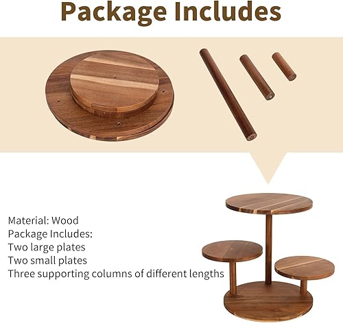 Miniatura 7 de Soporte de torre de 3 niveles para cupcakes, rústico, redondo, de madera, para postres y pasteles, para boda, cumpleaños, graduación, fiesta de té