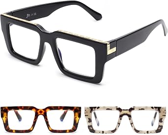 JM 3 Pack Reading Glasses for Women, Fashion Square Blue Light Readers