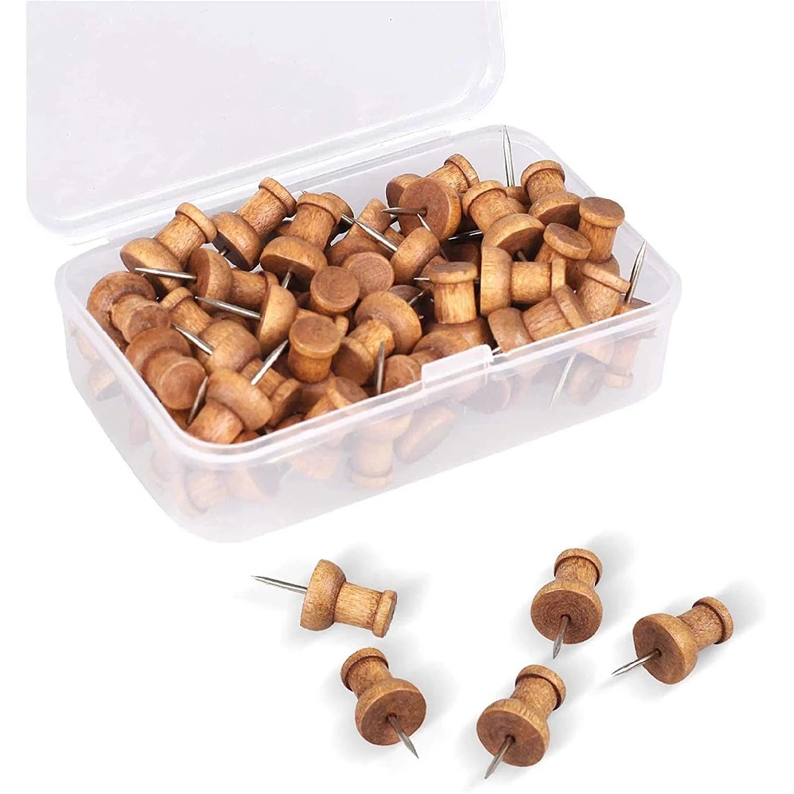 Push Pins 60Pcs Wooden Push Pins Map Thumb Tacks