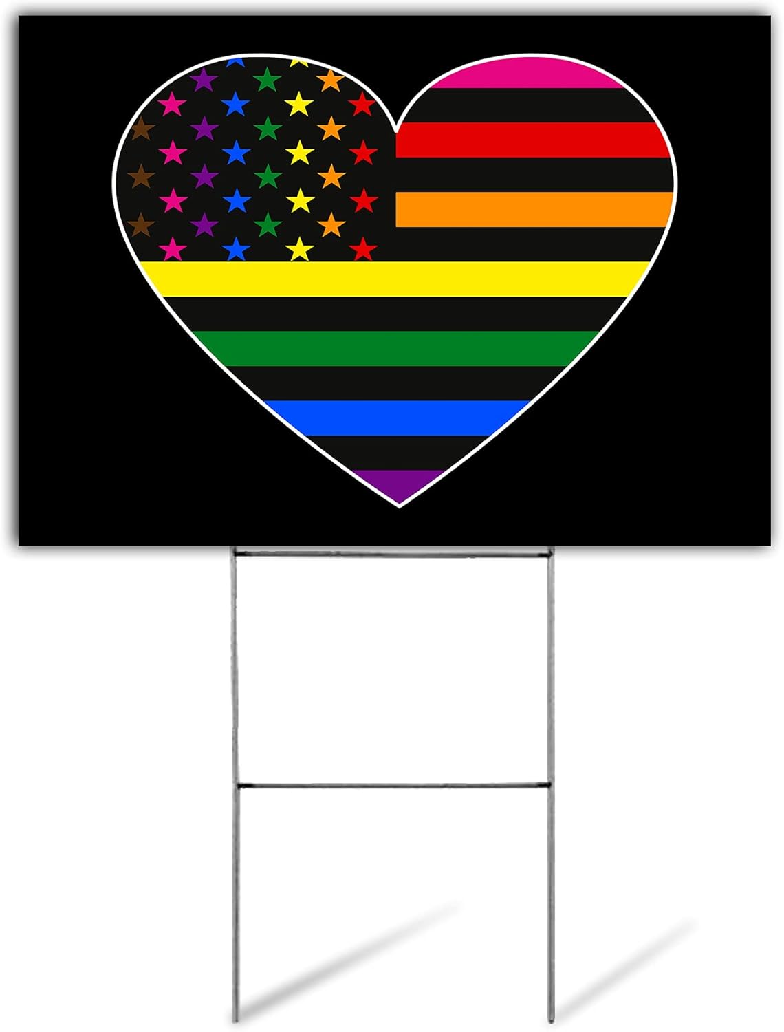 Pride Sign | Gay Pride Yard Sign | LGBTQ Rainbow Sign | Love is Love Sign | Gay Party Sign | Love Always Wins | LGBTQ+ | 24" x 18" Corrugated Plastic Yard Signs with H Stakes | Double Sided(Heart)