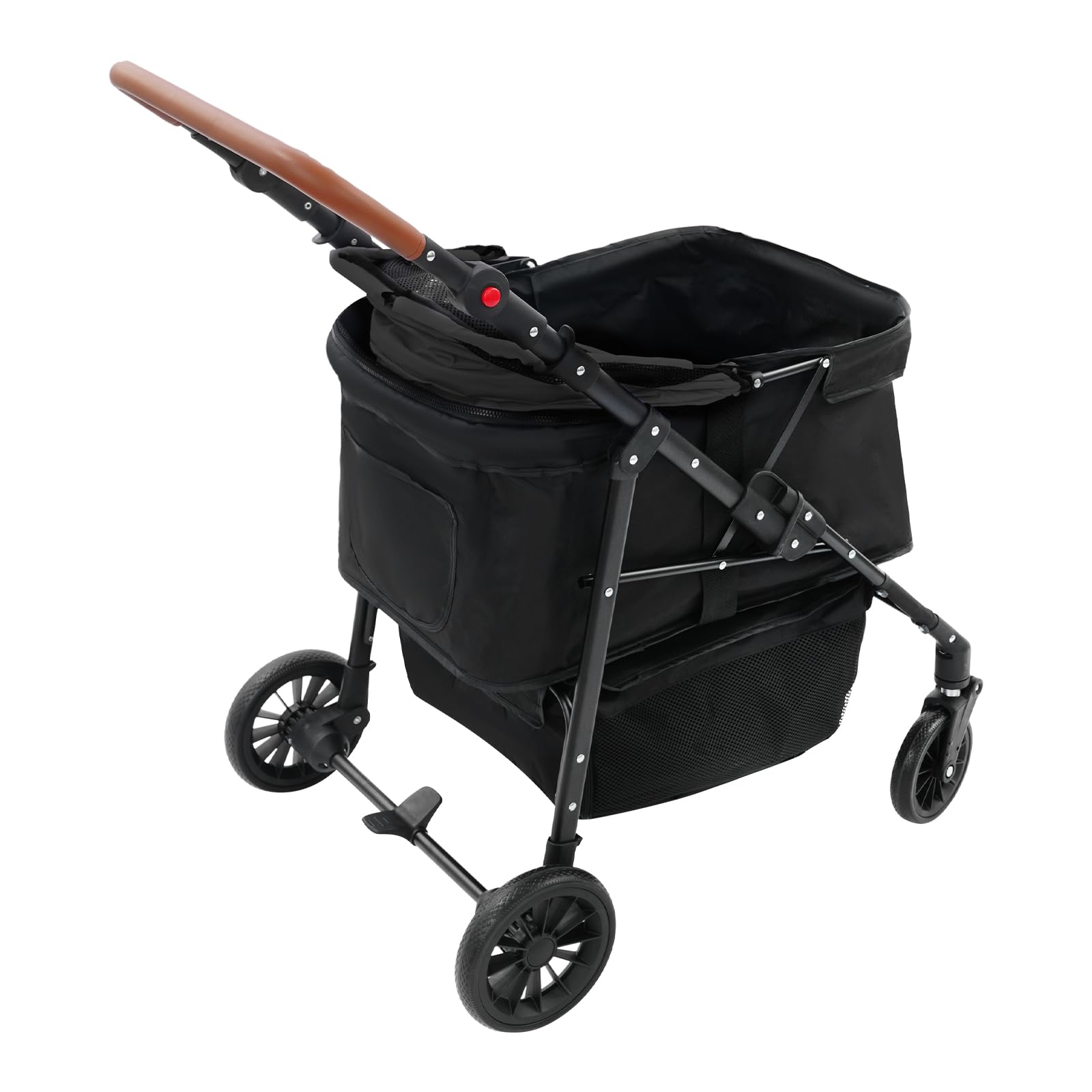Hundewagen Faltbarer Hundebuggy, klappbar Katzenwagen bis 15kg mit 4 Rädern, Faltbarer Tierbuggy mit Netzfenster, Haustier-Kinderwagen für kleine Hunde Katz