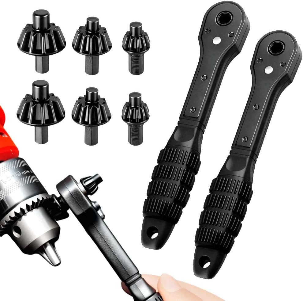 2 in 1 Drill Chuck Ratchet Spanner, 2025 New 2 in 1 Ratchet Drill Chuck Key Wrench, Universal Double Head Chuck Key Replacement Tool Drill Chuck Ratchet Wrench for Electric Drills Power Tools (2)