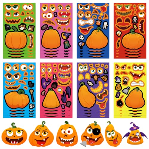 Make a Pumpkin Face Stickers 24 Sheets - Halloween Pumpkin Decorating Kit Party Games, Classroom Activities, Halloween Party Games, Fall Autumn Thanksgiving Crafts