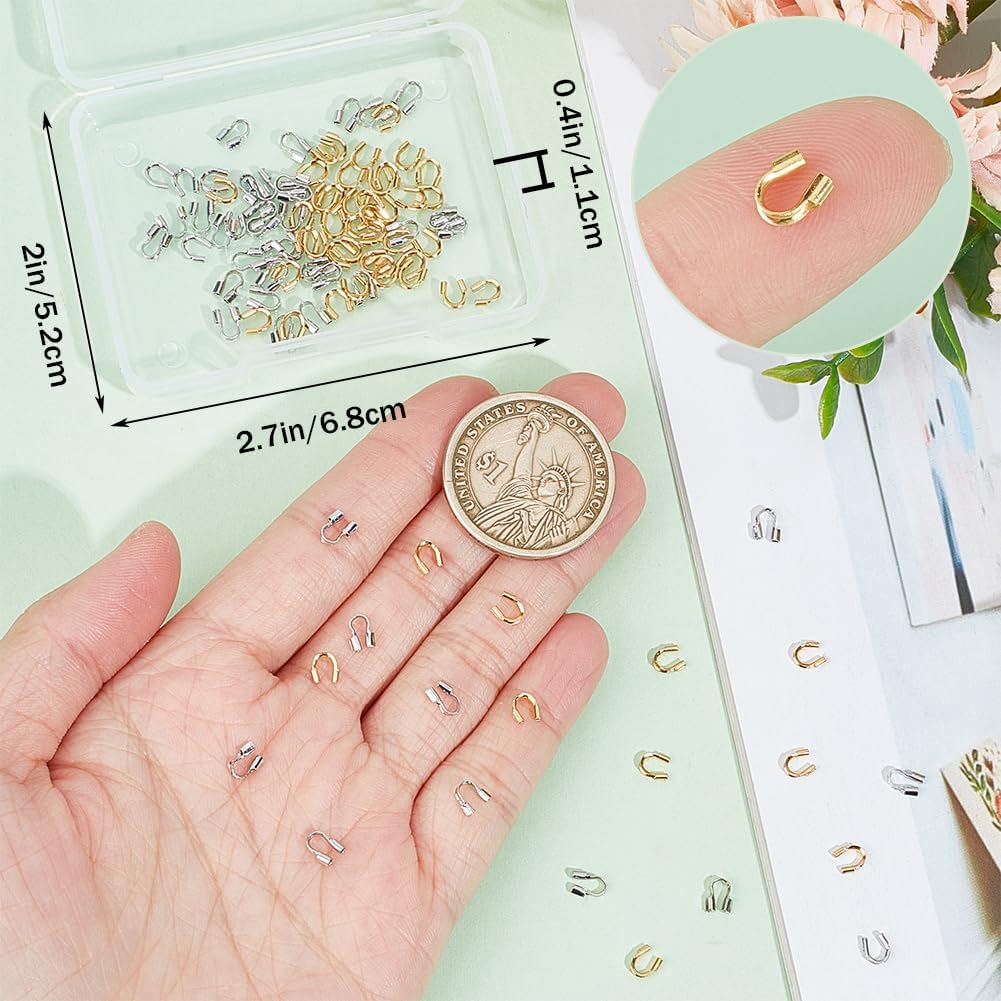 Beebeecraft 1 Box 100Pcs 2 Colors Jewellery Wire Guardians 18K Gold Plated & Platinum Plated U Shape Wire Guard Loops Thread Protector for Jewelry Making Bracelet Necklaces(Hole: 0.5~0.6mm) - Image 3