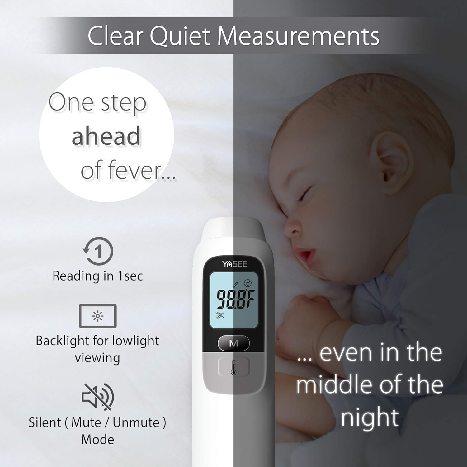 YASEE Forehead Non-Contact Infrared Thermometer for Kids, Adults, and Baby Support with Digital Instant Read, Fever, Alarm, Memory Function, and Large LED Display (JA-11A)