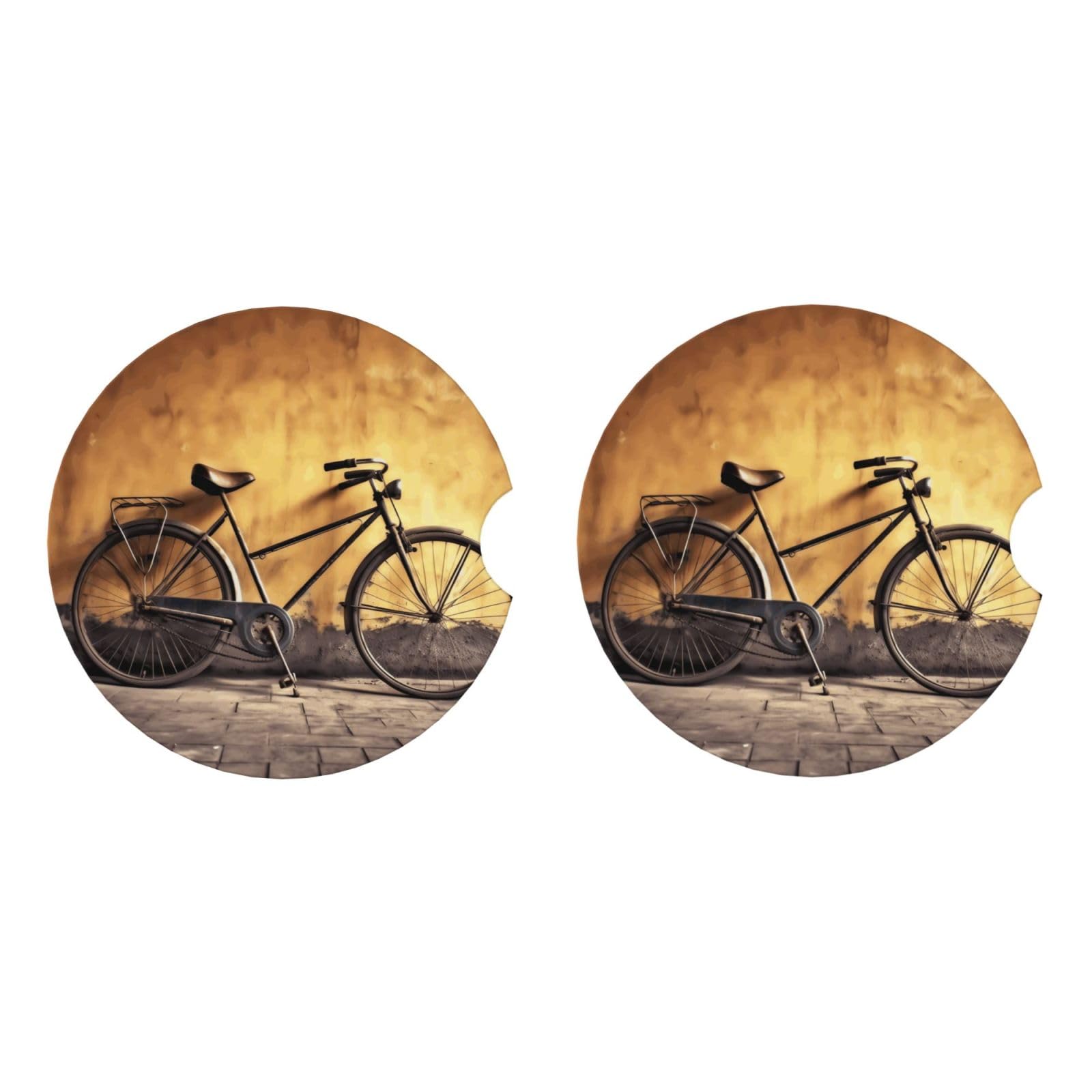 Ceramic Coasters for Drinks White Drink Coasters with Metal Holder Old Bicycle Ceramic Coaster Set of 2 Tabletop Protection Mat for Home Decor