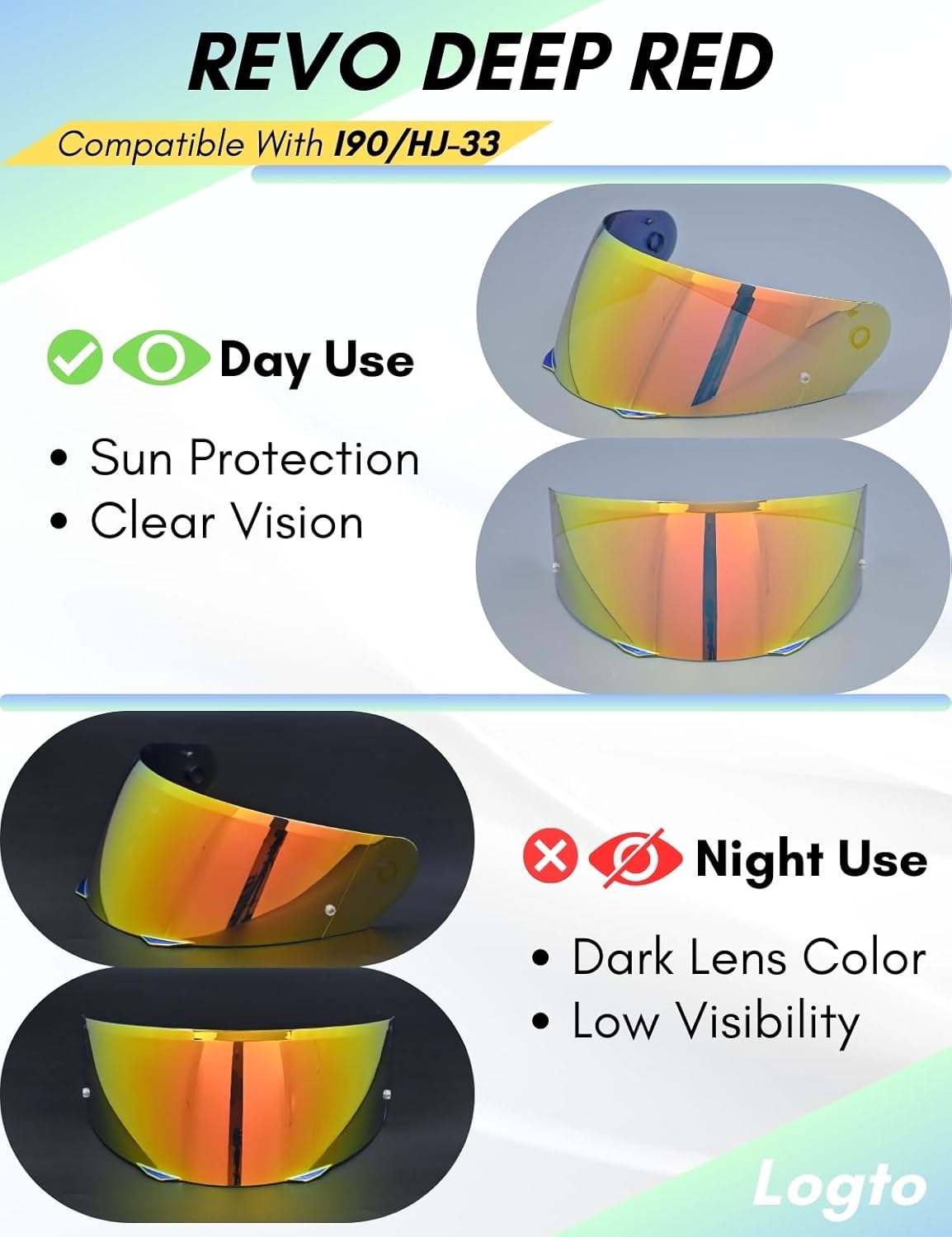 Compatible With HJC i90 Helmet Visor Replacement HJ 33 Shield Tinted Visor Helmet Accessories (Revo Deep Red)