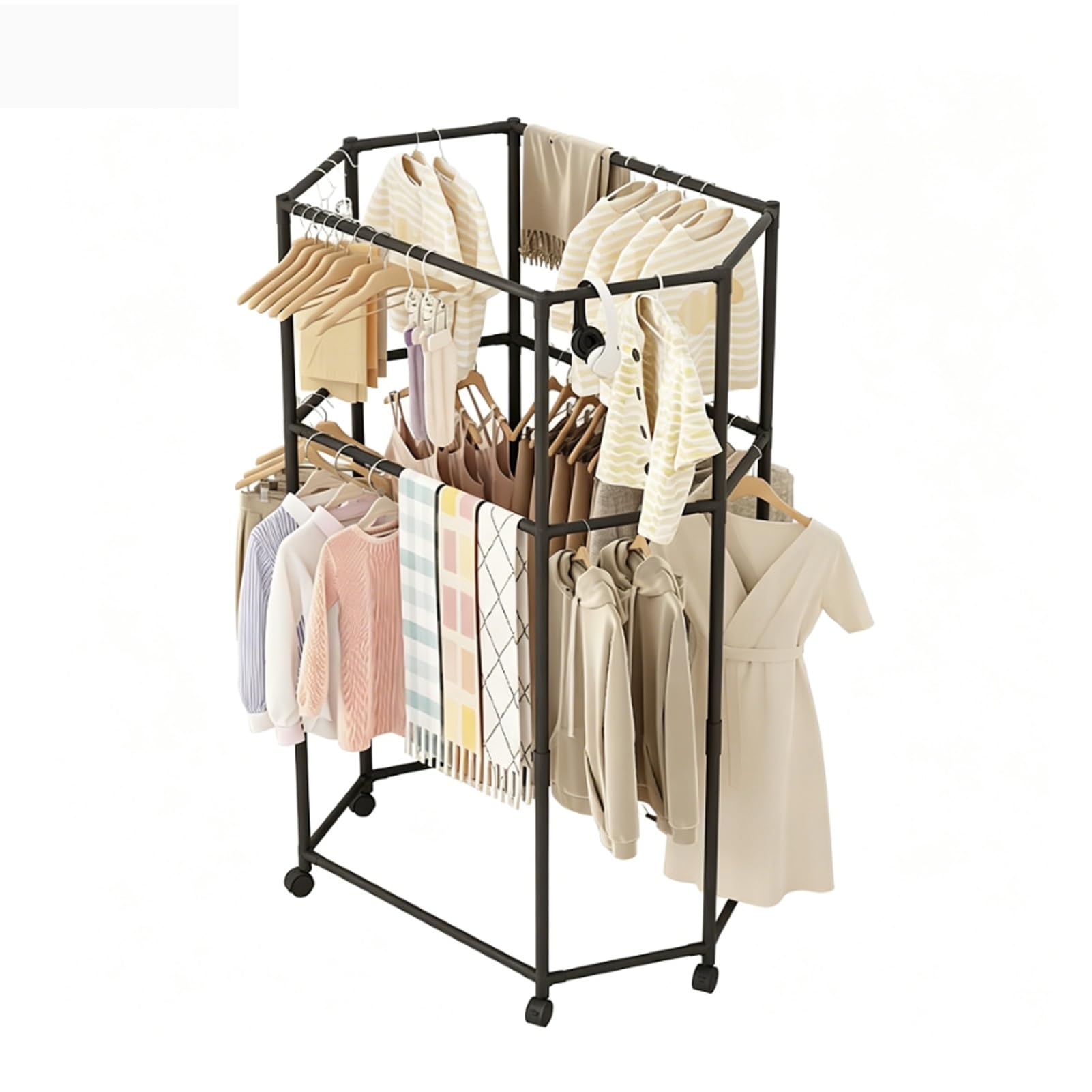 YAOHY Rolling Clothing Rack with Wheels, 2-Tier Freestanding Heavy Duty Clothes Rack for Hanging Clothes for Closet, Bedroom, Entryway, Living Room(Black,2,83cm/32.6in)